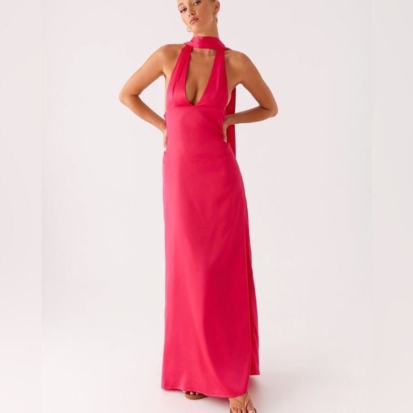 Peppermayo Alicia Satin Halter Maxi Dress - Fuchsia - US 6 - Picture 6 of 13